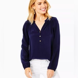 Lilly Pulitzer Silk Elsa Blouse Top in True Navy